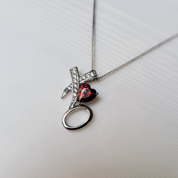 Genuine Diamonds and Garnet Pendant Sterling Silver Necklace 18" - Picture 3 of 9